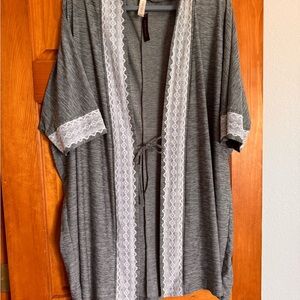 Gray Kimono with White Lace Trim